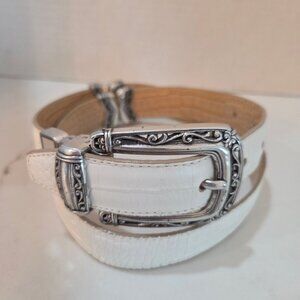 Brighton Vintage Belt Medium 30" Tan White Reversible 90's Thick Leather Silver
